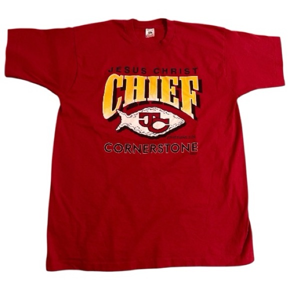 Other - VTG Jesus Christ Chief Cornerstone Red Short Sleeve Tee